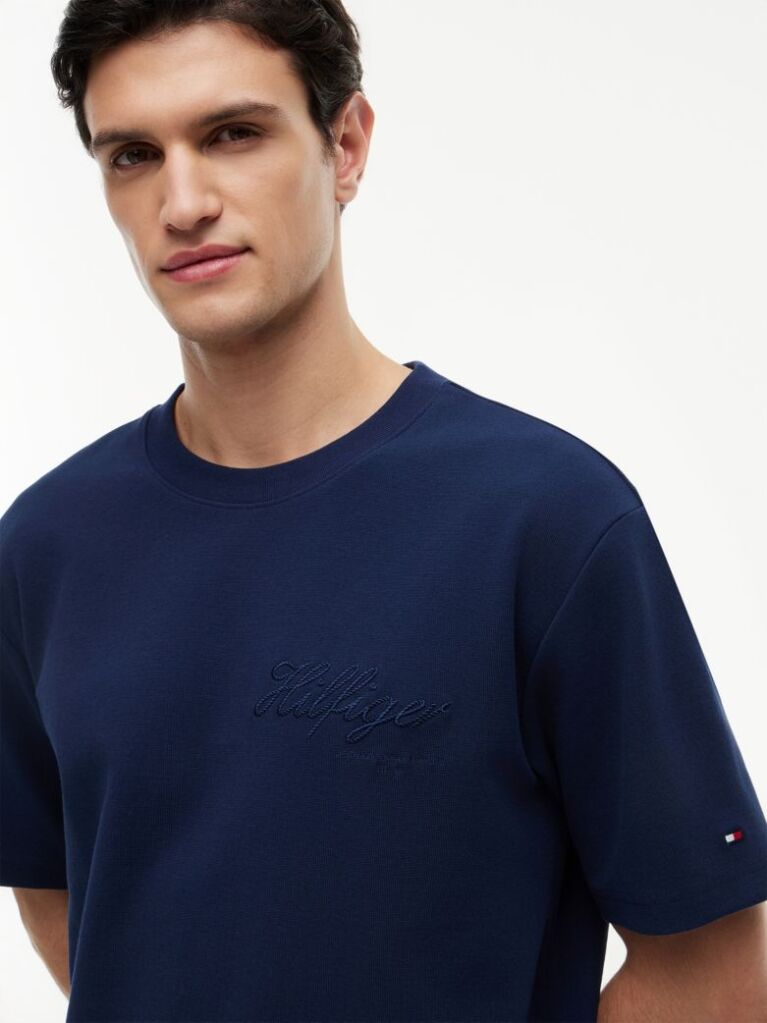 Μπλε Άνετο T-Shirt Με Ζακάρ Λογότυπο  Άνδρες