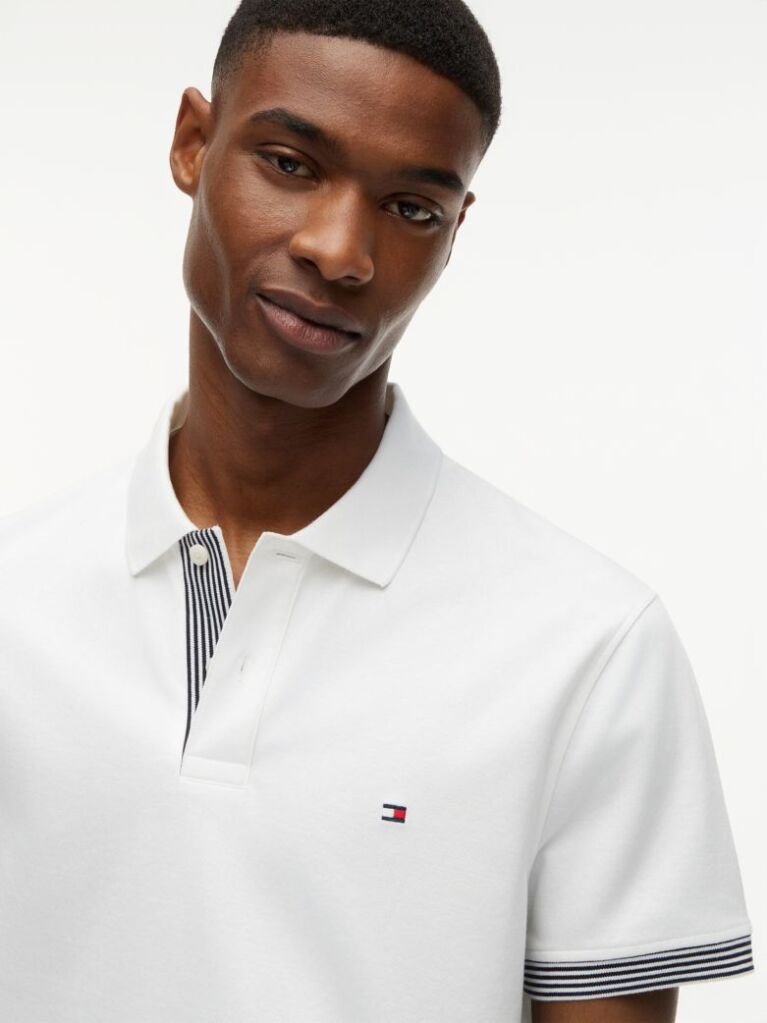 White Regular Fit Tipped Cuff Polo Shirt  Men