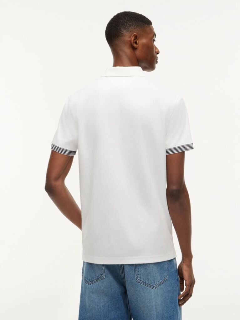 White Regular Fit Tipped Cuff Polo Shirt  Men