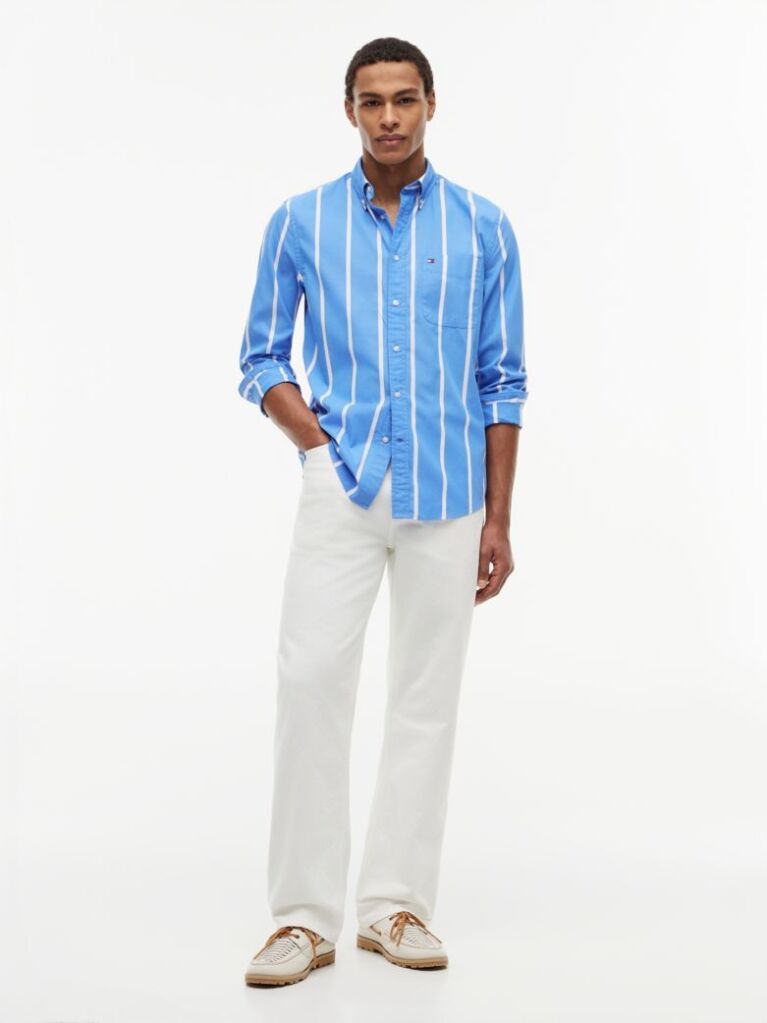 Multi Regular Fit Button-Down Stripe Poplin Shirt  Men