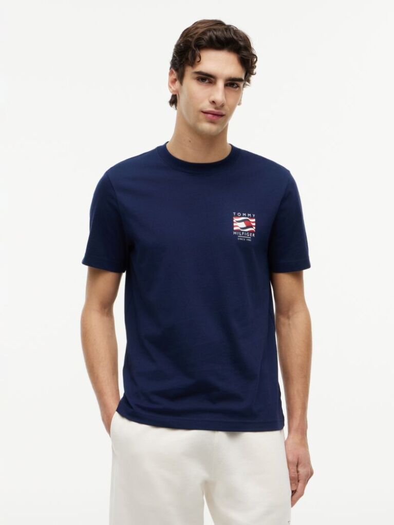 Μπλε T-Shirt Με Wavy Σημαία  Άνδρες
