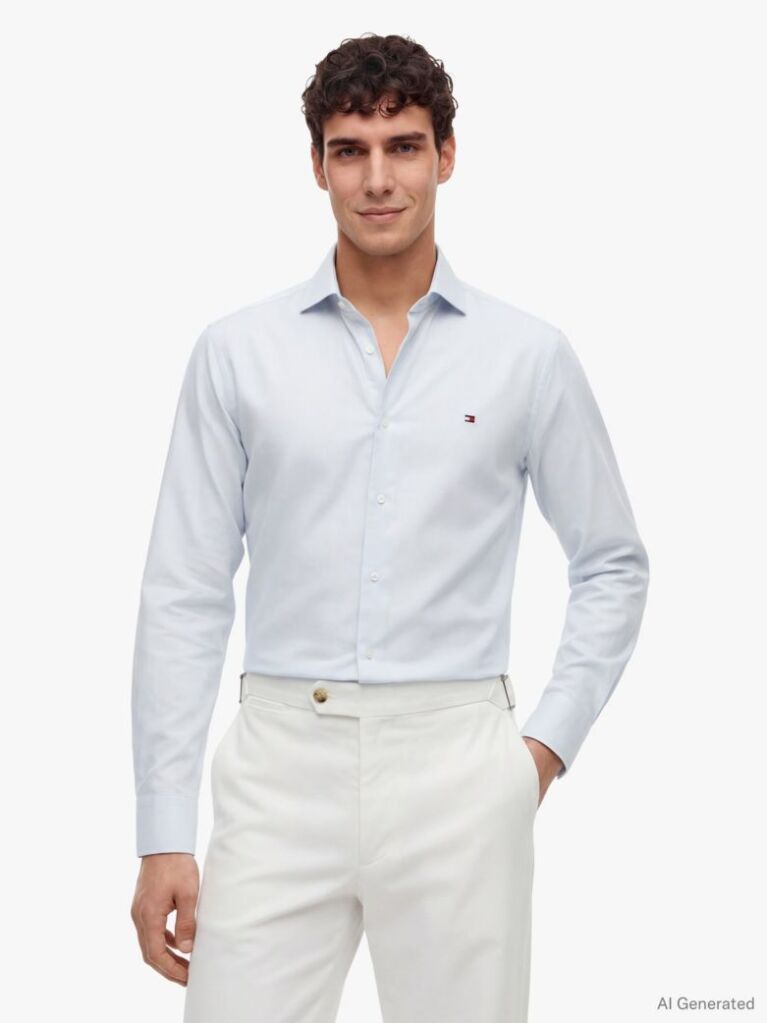 Μπλε Slim Πουκάμισο Με Κεντητό Σημαιάκι  Άνδρες