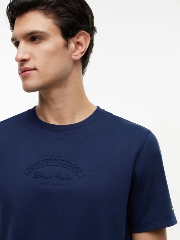 Blue Embossed Logo Interlock T-Shirt  Men