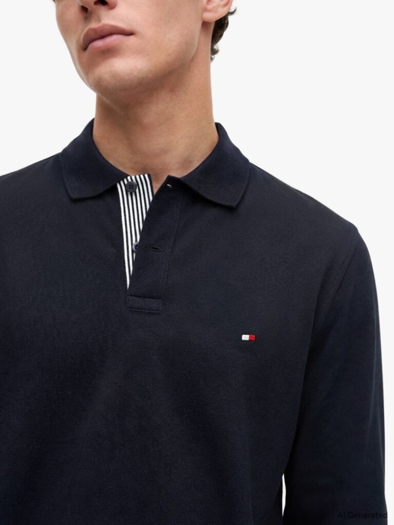Blue Regular Fit Jacquard Long Sleeve Polo Shirt  Men