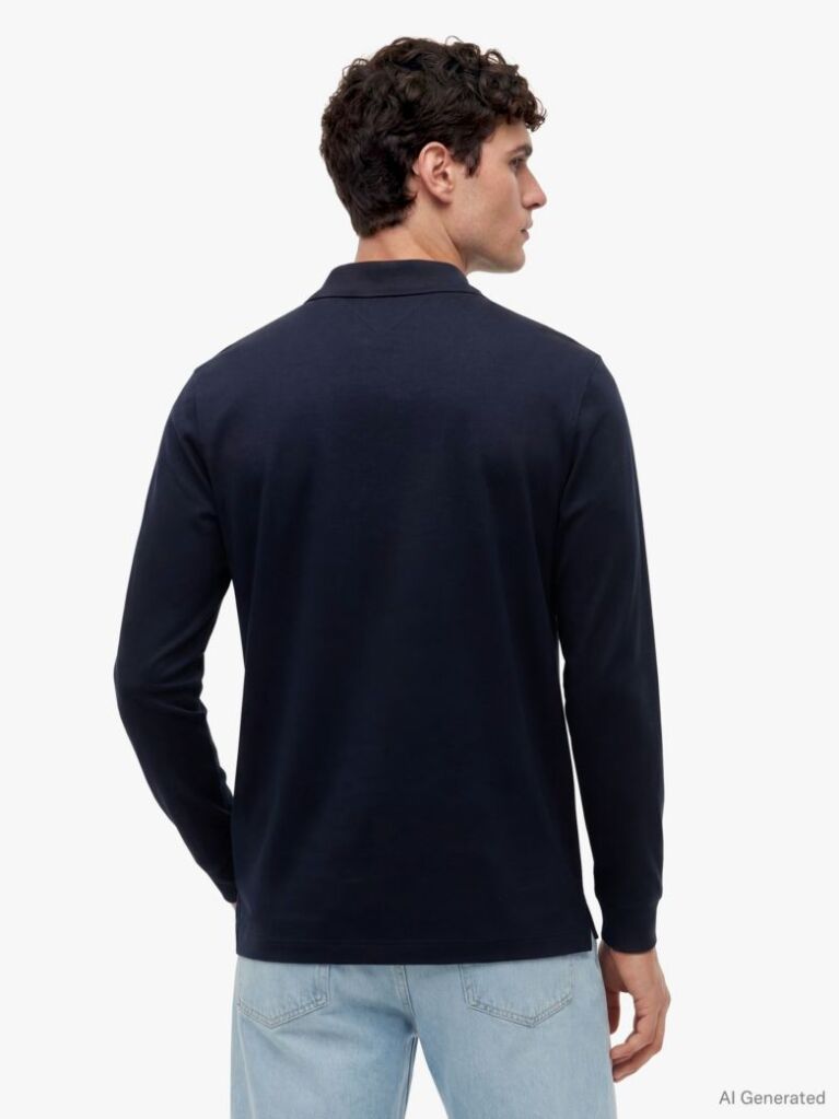 Blue Regular Fit Jacquard Long Sleeve Polo Shirt  Men
