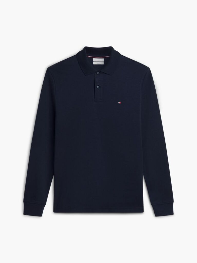 Blue Regular Fit Jacquard Long Sleeve Polo Shirt  Men