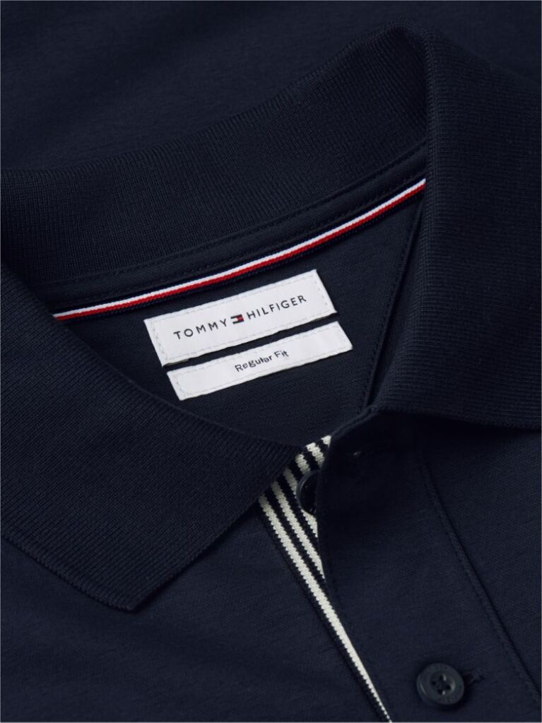 Blue Regular Fit Jacquard Long Sleeve Polo Shirt  Men