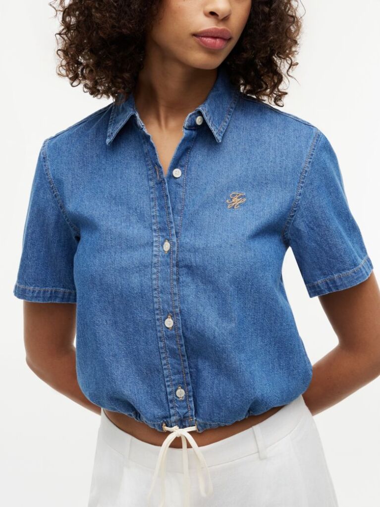 Μπλε Κοντομάνικο Denim Πουκάμισο Σε Boxy Γραμμή  Γυναίκες