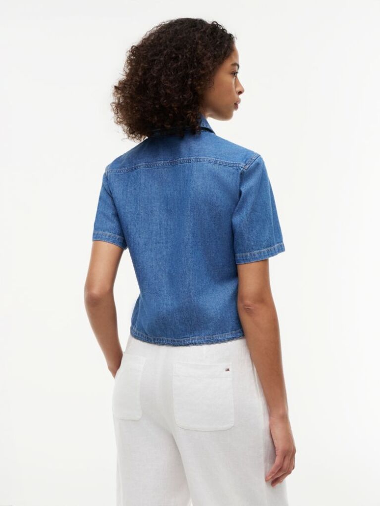 Μπλε Κοντομάνικο Denim Πουκάμισο Σε Boxy Γραμμή  Γυναίκες
