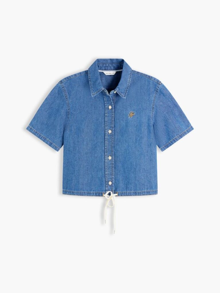Μπλε Κοντομάνικο Denim Πουκάμισο Σε Boxy Γραμμή  Γυναίκες