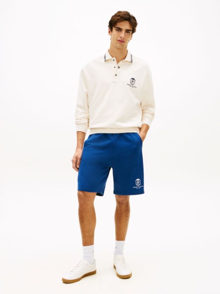 Blue Crest Embroidery Lightweight Relaxed Sweat Bermuda Shorts  Men