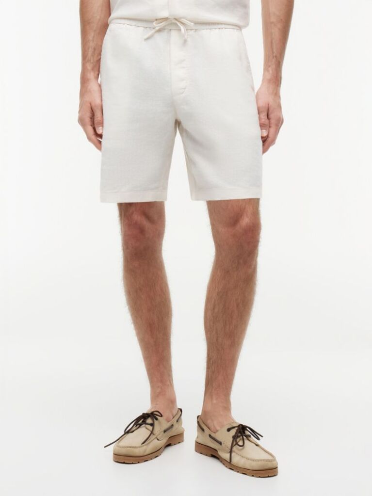 Beige Dover Linen Blend 8" Inseam Chino Bermuda Shorts  Men
