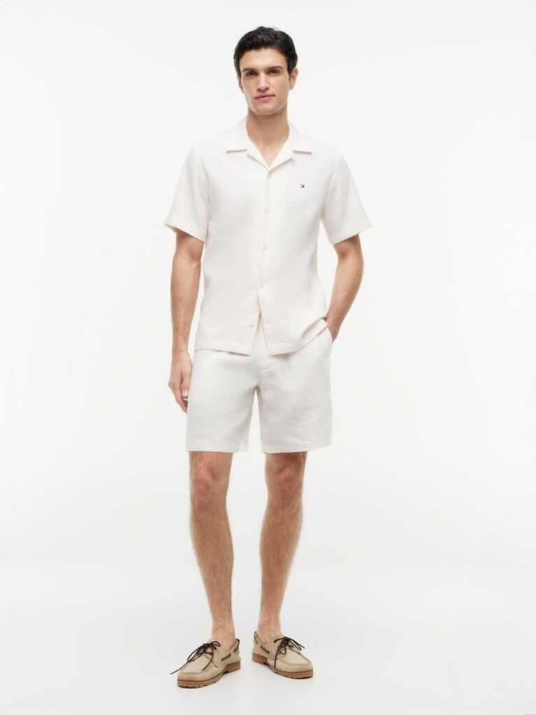Beige Dover Linen Blend 8" Inseam Chino Bermuda Shorts  Men