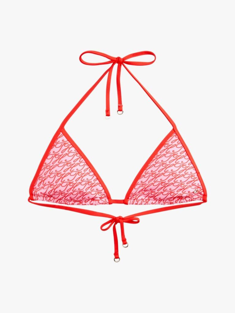 Pink Essential Print Halterneck Triangle Bikini Top  Women