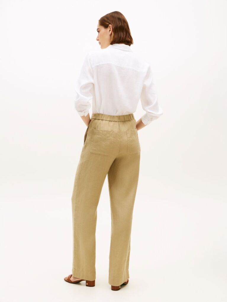 Μπεζ Tailored Λινό Παντελόνι Σε Ίσια Γραμμή  Γυναίκες