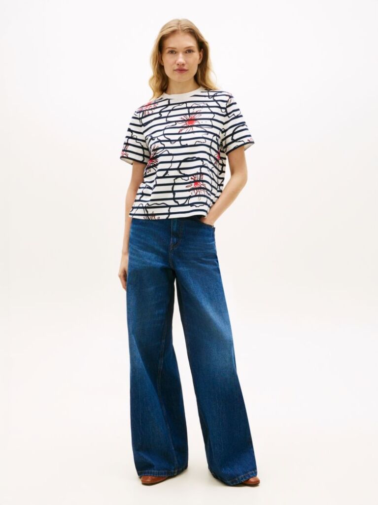 Multi Floral Graphic Interlock Knit T-Shirt  Women