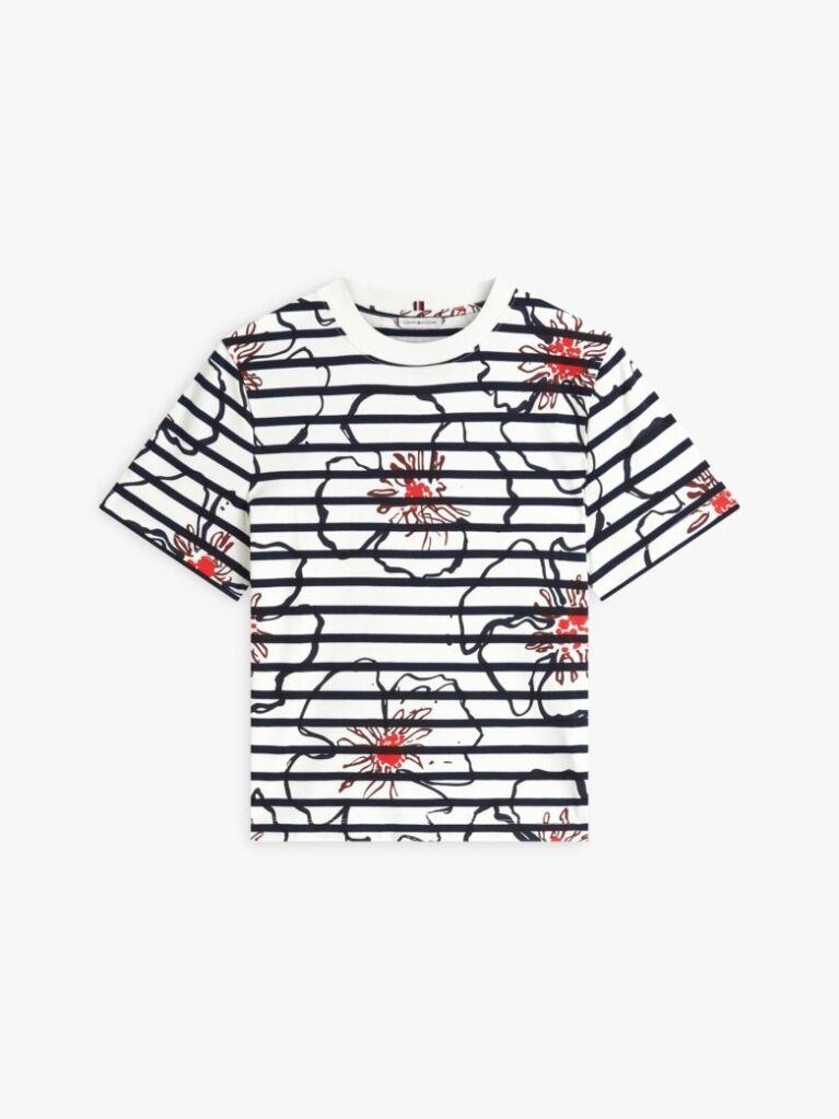 Multi Floral Graphic Interlock Knit T-Shirt  Women