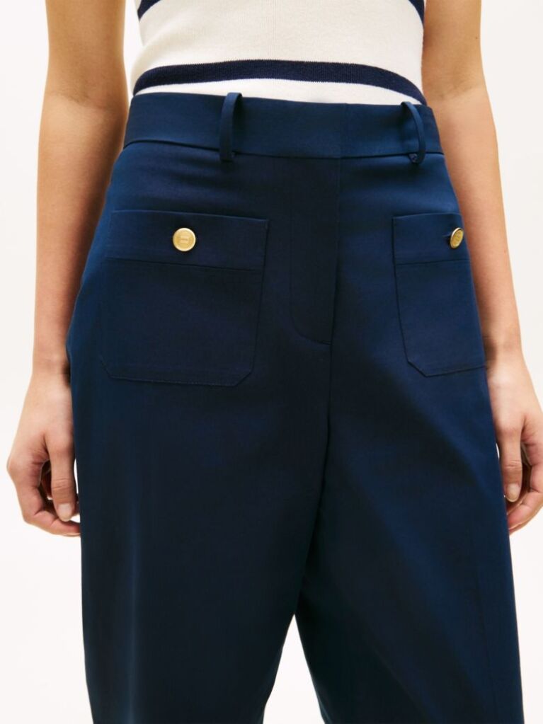 Blue Crest Embossed Button Wide Leg Chinos  Women