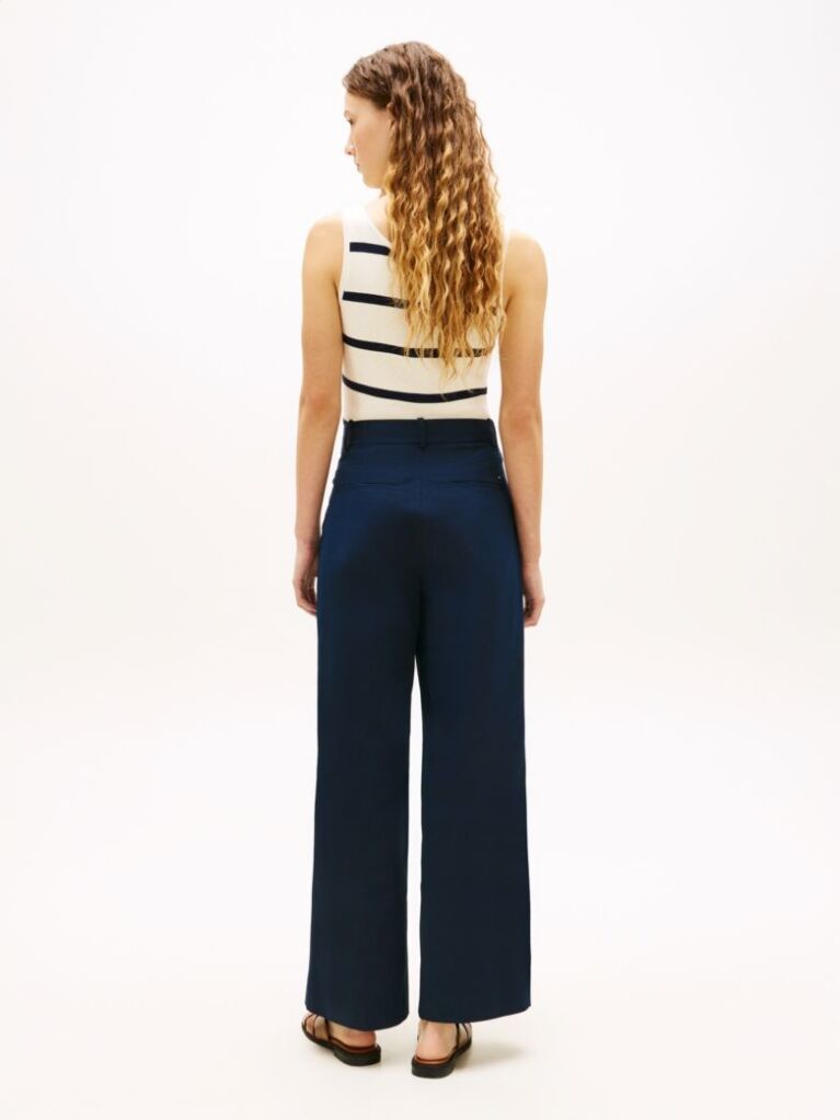 Blue Crest Embossed Button Wide Leg Chinos  Women