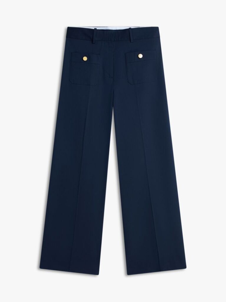 Blue Crest Embossed Button Wide Leg Chinos  Women