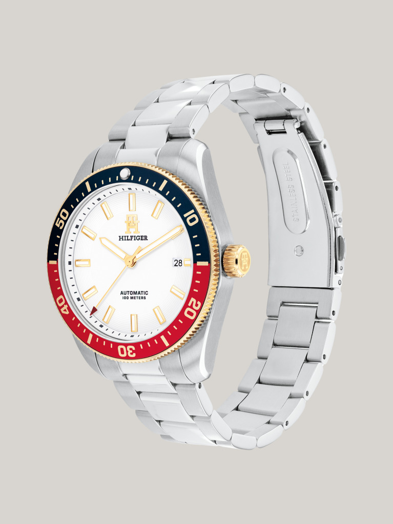 White Stainless Steel Chain-Link Bracelet Watch  Men