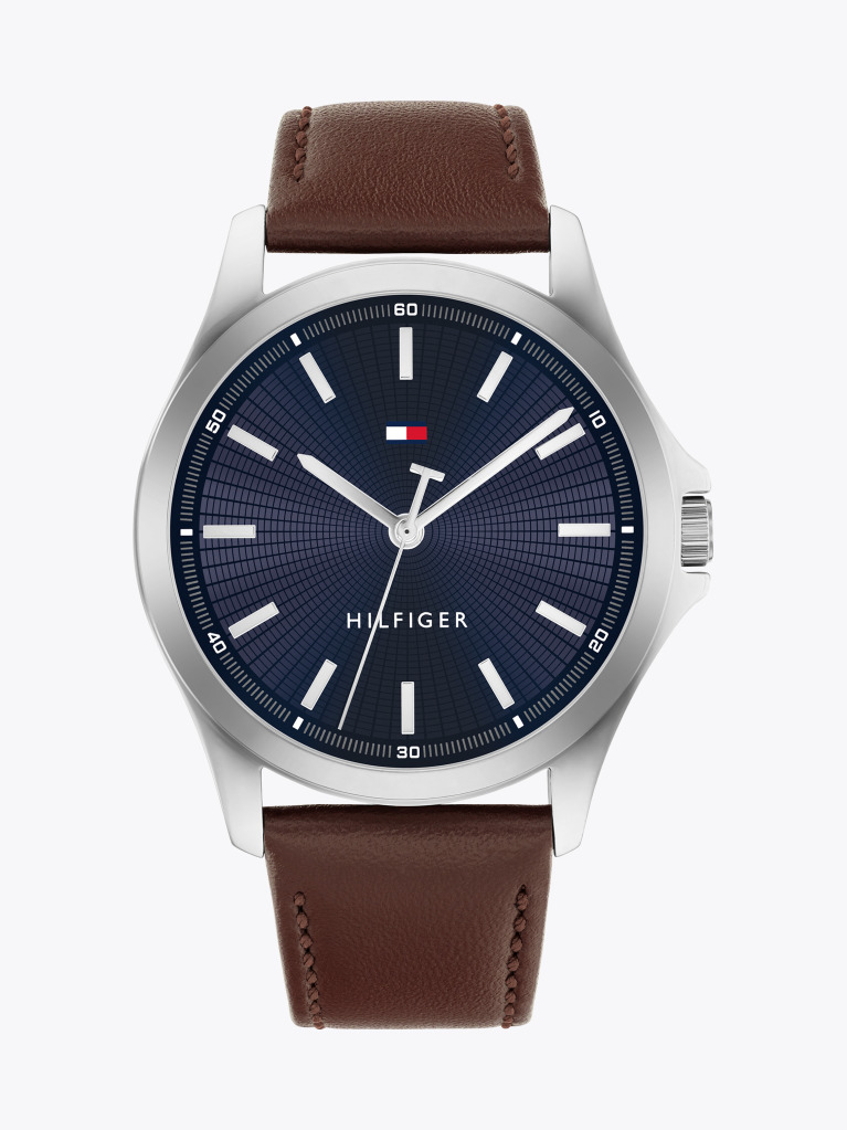 Blue Stainless Steel Brown Leather Strap Watch  Men