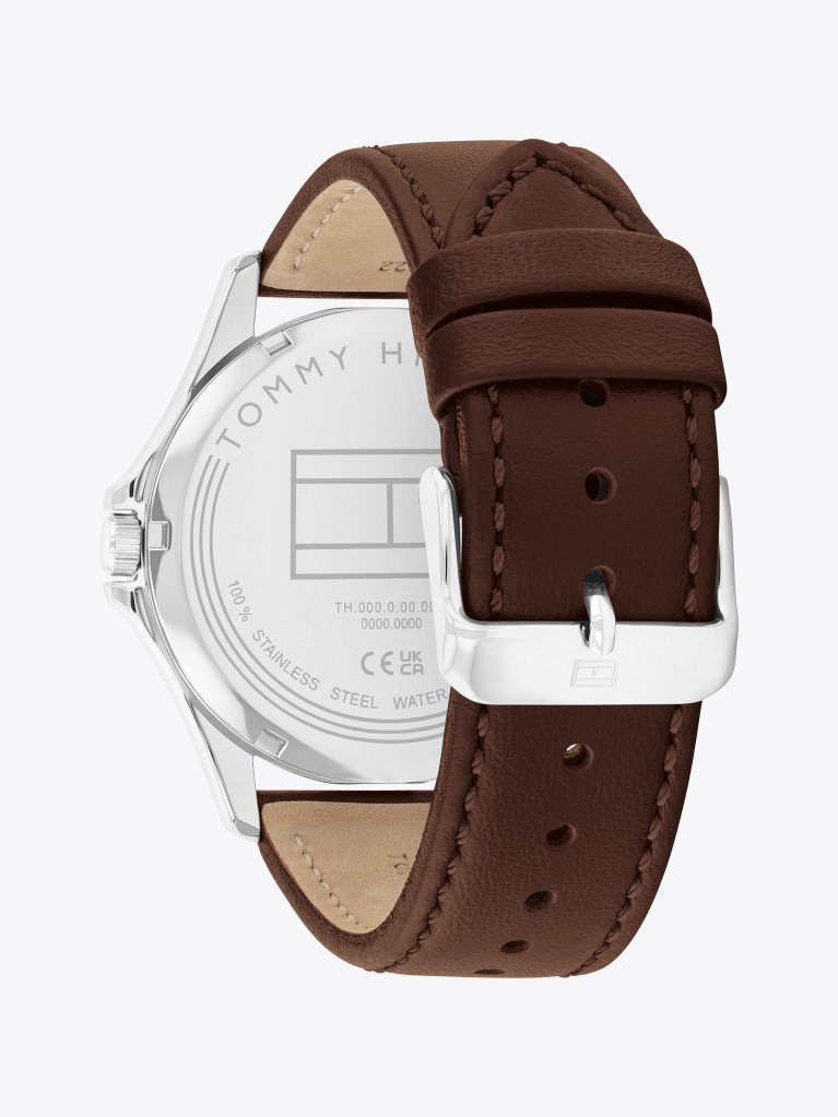 Blue Stainless Steel Brown Leather Strap Watch  Men