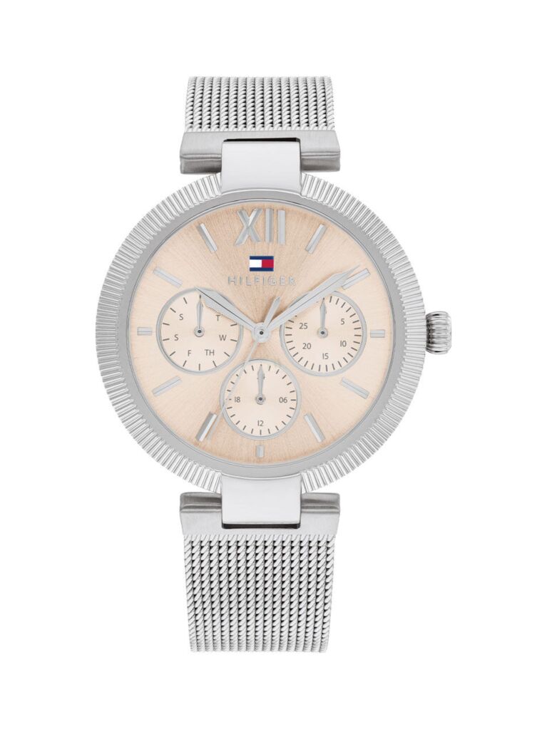 Pink Silver Tone Mesh Strap Watch  Women