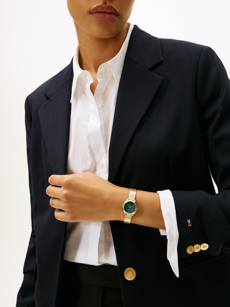 Green Oval Green Dial Gold-Plated Bracelet Watch  Women