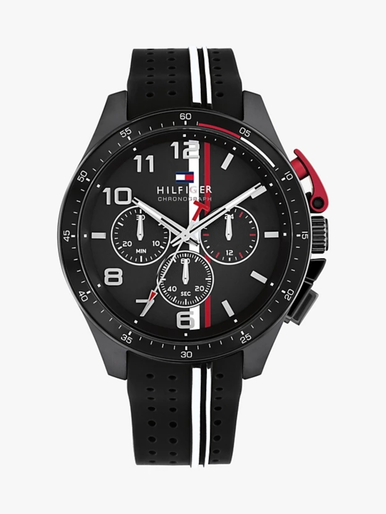 Black Black Silicone Strap Chronograph Watch  Men