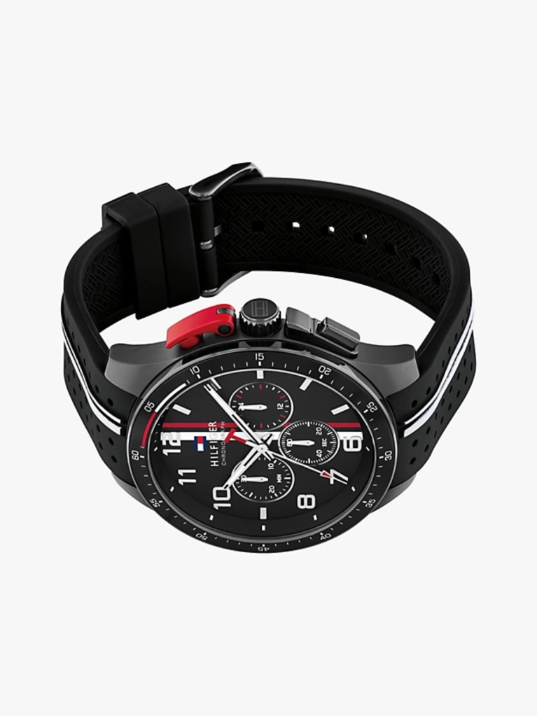 Black Black Silicone Strap Chronograph Watch  Men
