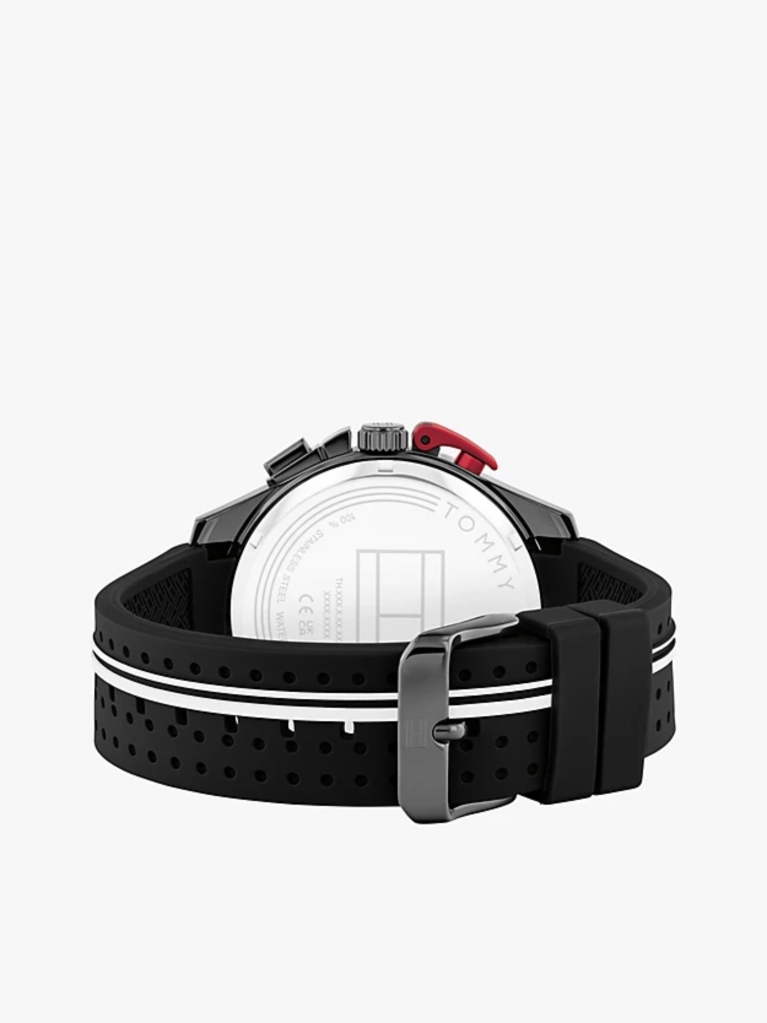 Black Black Silicone Strap Chronograph Watch  Men