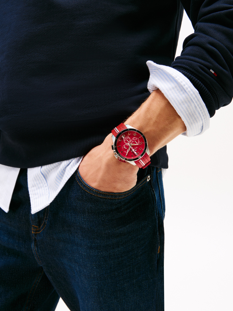 Red Red Dial Silicone Strap Watch  Men