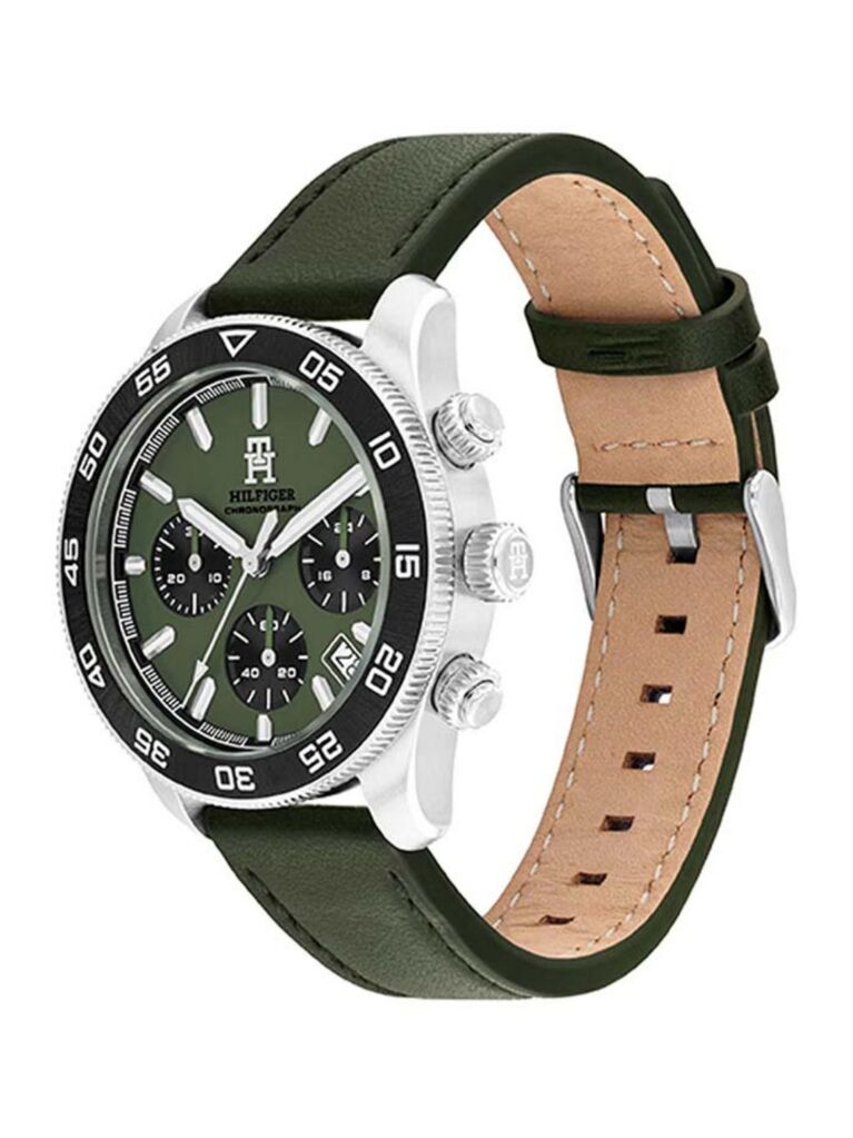 Green Green Dial Leather Strap Watch  Men