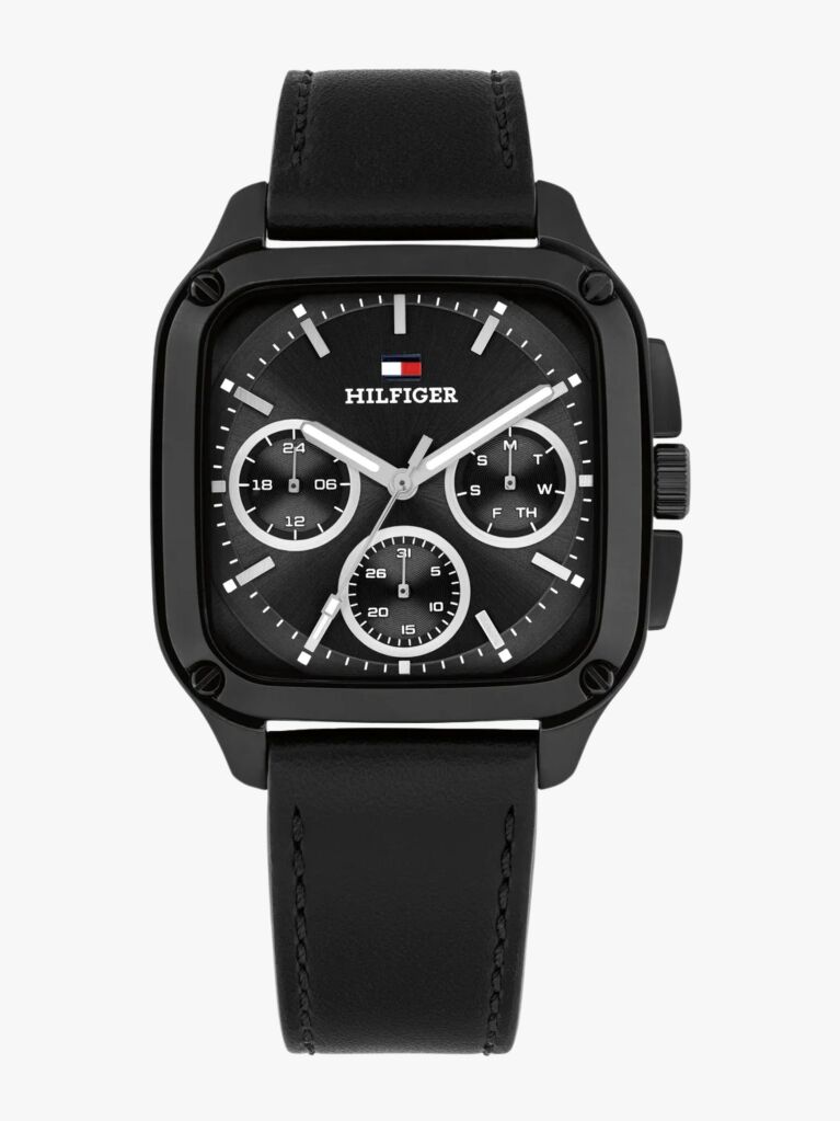 Black Square Dial Leather Strap Watch  Men