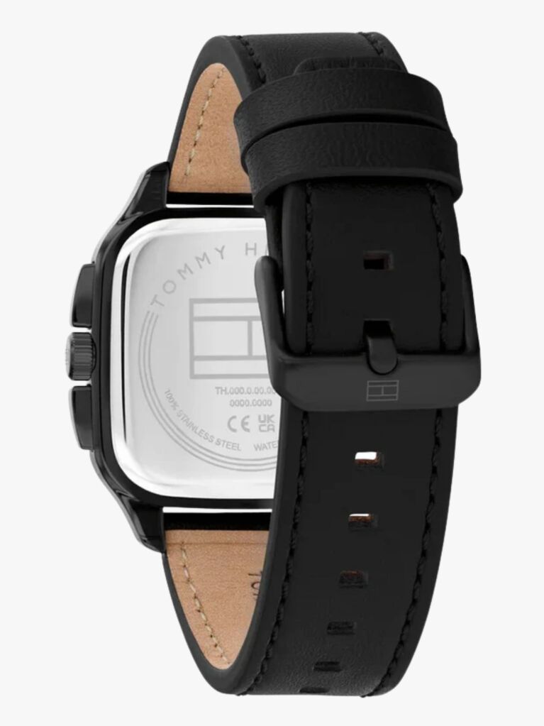 Black Square Dial Leather Strap Watch  Men