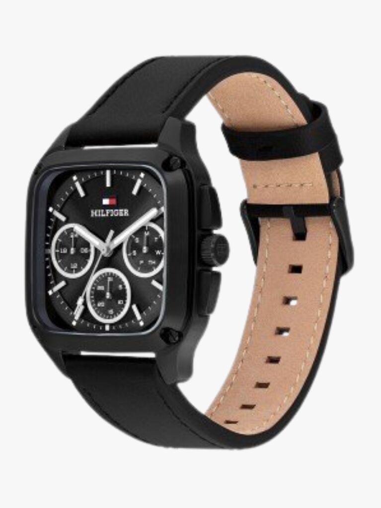 Black Square Dial Leather Strap Watch  Men