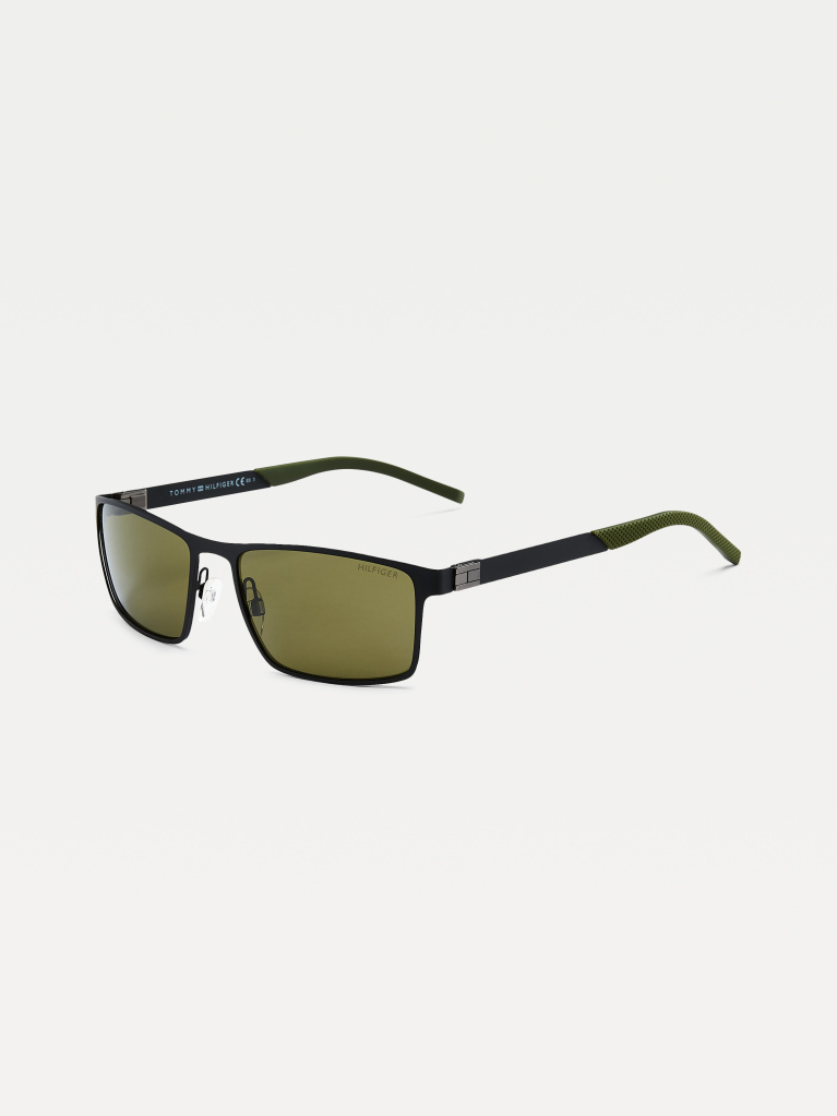 Black Rectangular Metal Frame Sunglasses  Men
