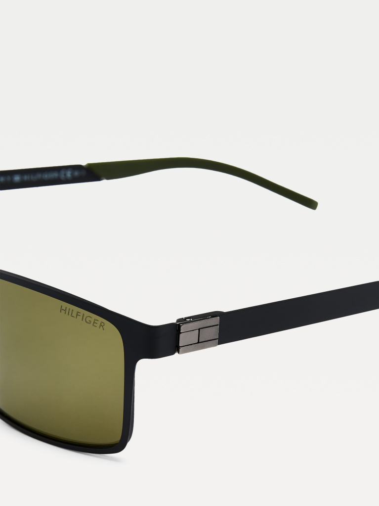 Black Rectangular Metal Frame Sunglasses  Men