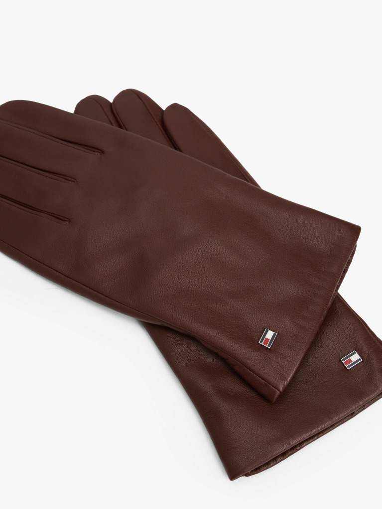 Brown Essential Enamel Flag Leather Gloves  Men