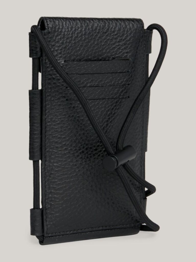 Black Leather Logo Phone Pouch  Men