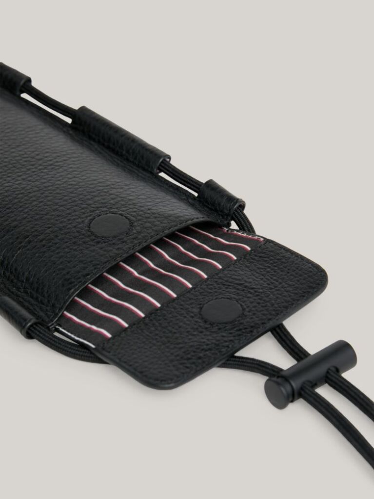 Black Leather Logo Phone Pouch  Men