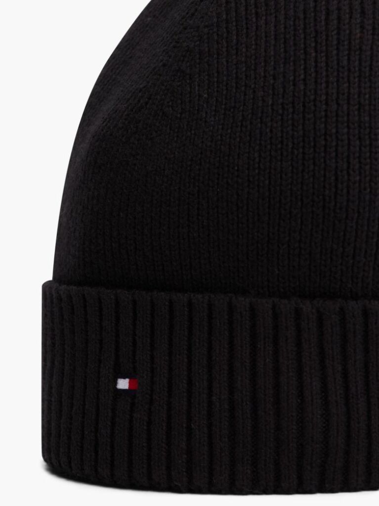 Black Hilfiger Flag Beanie With Cashmere  Men