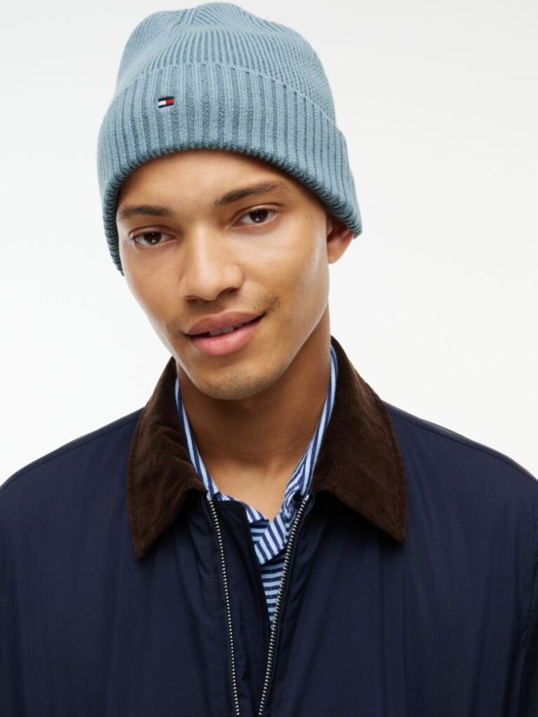 Blue Hilfiger Flag Beanie With Cashmere  Men