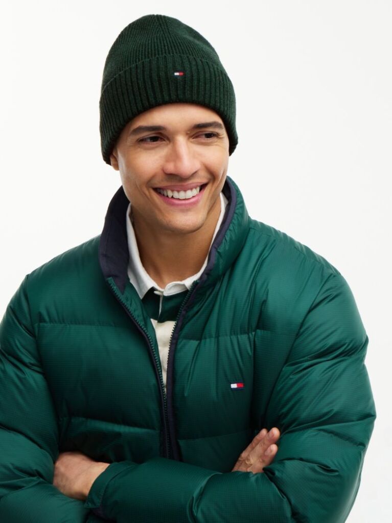 Green Hilfiger Flag Beanie With Cashmere  Men