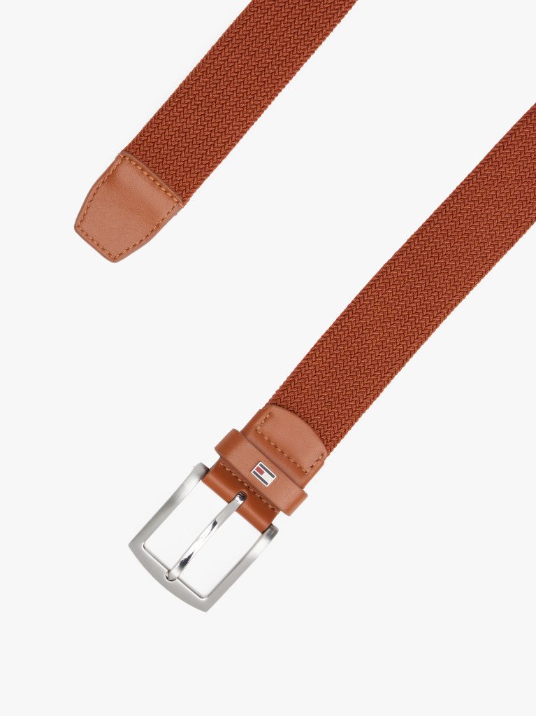 Brown Square Buckle Textured Belt  Men