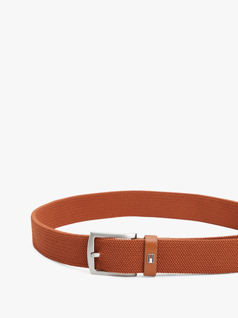Brown Square Buckle Textured Belt  Men