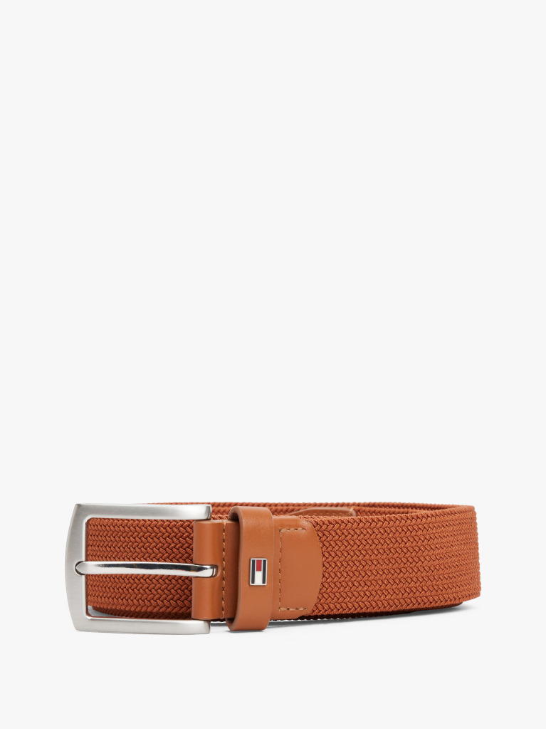 Brown Square Buckle Textured Belt  Men