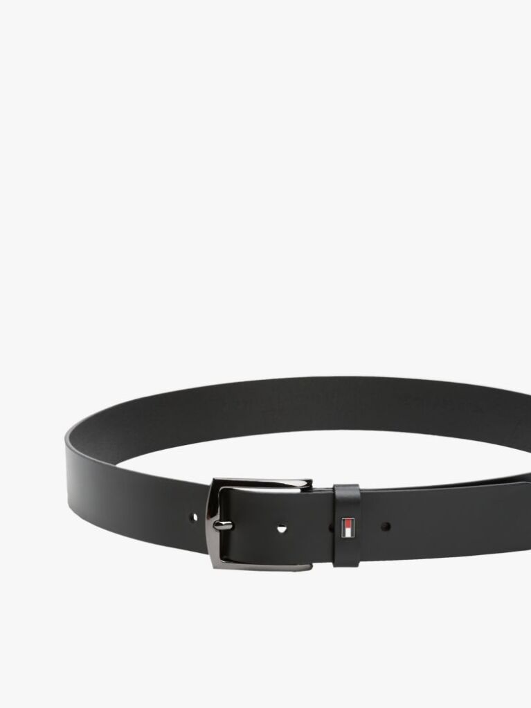 Black Enamel Flag Square Buckle Leather Belt  Men