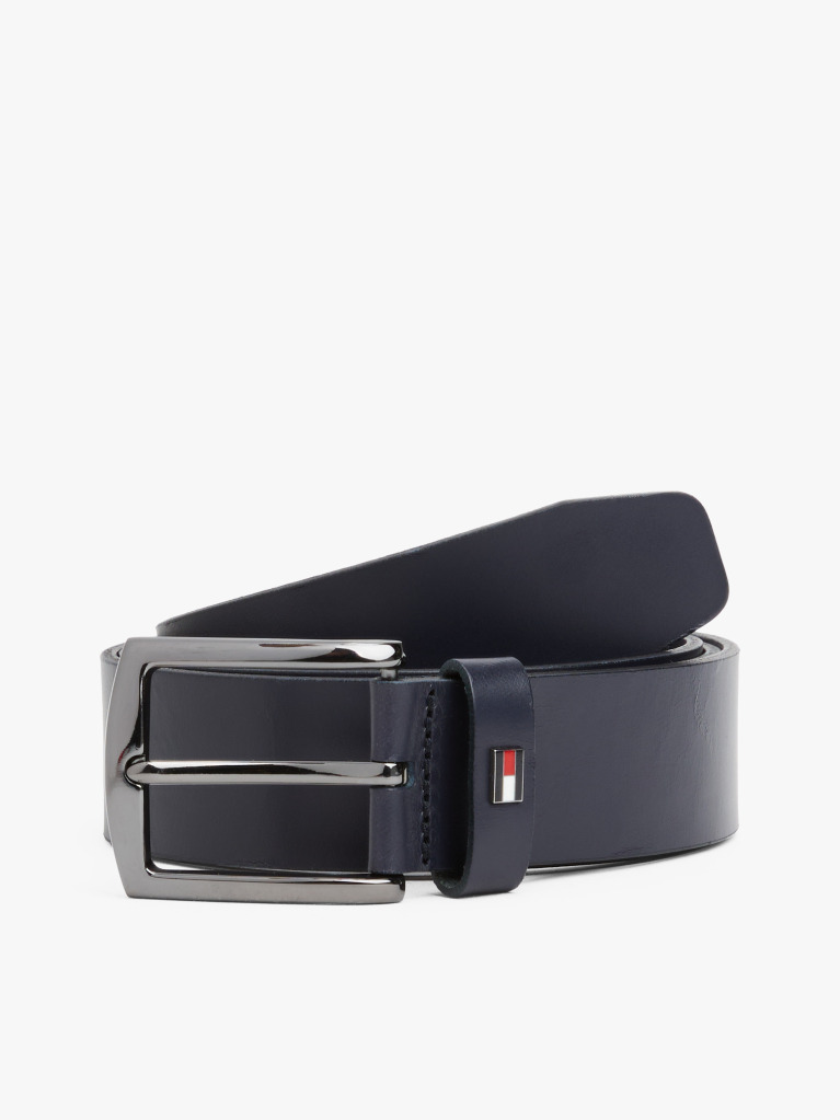 Blue Enamel Flag Square Buckle Leather Belt  Men